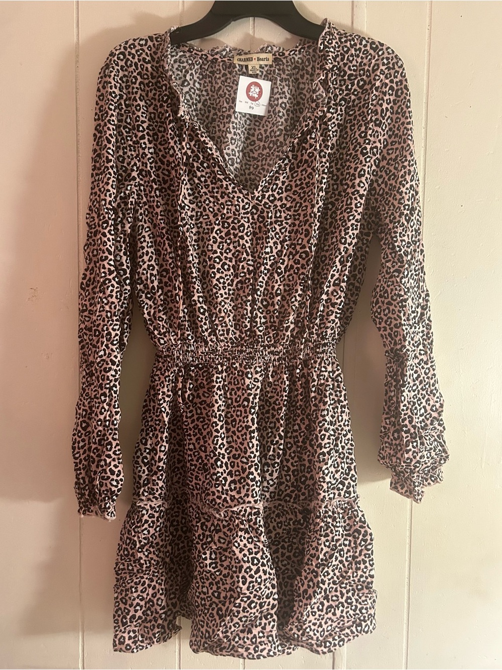 Leopard Print Tiered Long Sleeve Mini Dress